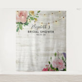 Bruiloftsfoto-achtergrond Bloemen Houten Lichtjes Wandkleed (Voorkant)