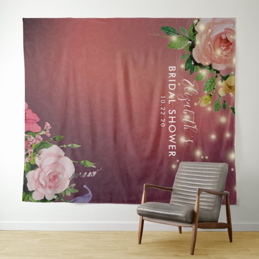 Bruiloftsfoto-achtergrond Bloemen Slingerlichtjes Wandkleed (In Situ (horizontaal))