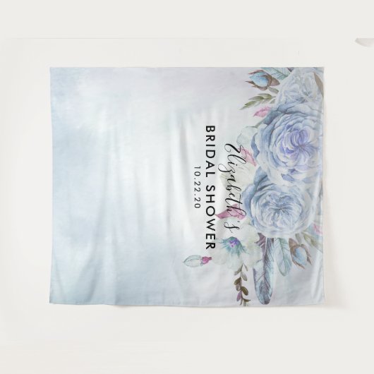 Bruiloftsfoto-achtergrond Boho bloemen en veren Wandkleed (Voorkant (horizontaal))