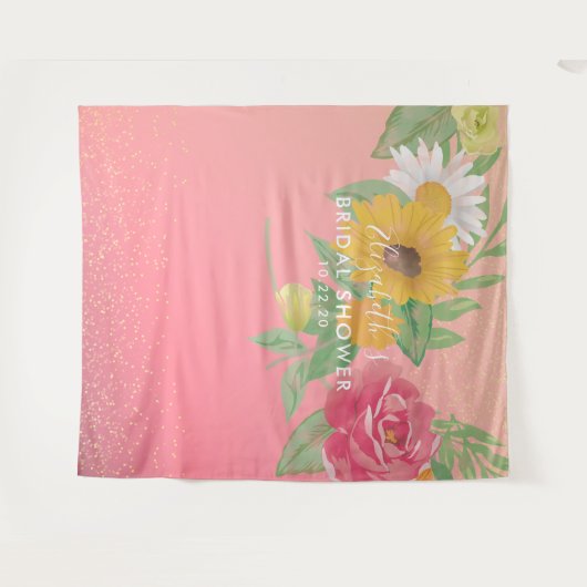 Bruiloftsfoto booth achtergrond roze bloemen wandkleed (Voorkant (horizontaal))