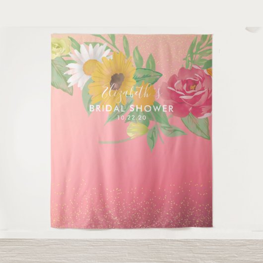 Bruiloftsfoto booth achtergrond roze bloemen wandkleed (Voorkant)