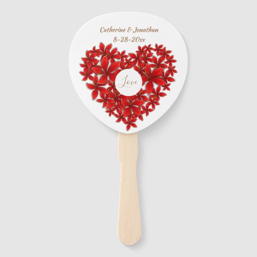 Bruiloftsgasten Floral Heart Love Modern Romantisc Handwaaier (Voorkant)