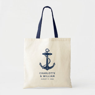 Bruiloftsgeschenk met bootanker op het strand tote bag