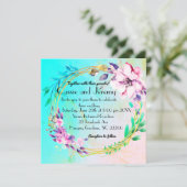 Bruiloftsinvitation met levendige bloemenkrans kaart (Staand voorkant)