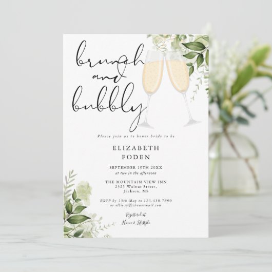 Bruiloftsontbijt Met Bruisende Groene Bloemen Kaart (Staand voorkant)