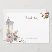 Bruiloftsontbijt met roestieke bloemrozen en lanta bedankkaart (Voorkant)