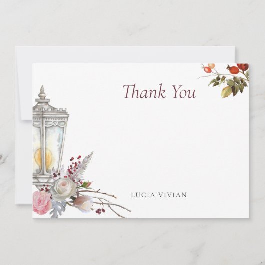 Bruiloftsontbijt met roestieke bloemrozen en lanta bedankkaart (Voorkant)