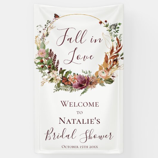 Bruiloftsontvangst met herfstbloemen spandoek (Verticaal)