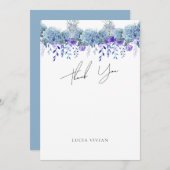 Bruiloftsontvangst met paarse bloemmotief in de tu bedankkaart (Voorkant / Achterkant)