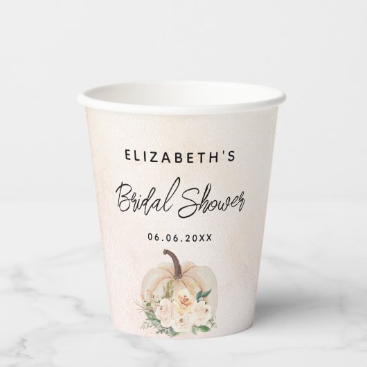 Bruiloftspompfeest herfst crème roze goud papieren bekers (Voorkant)