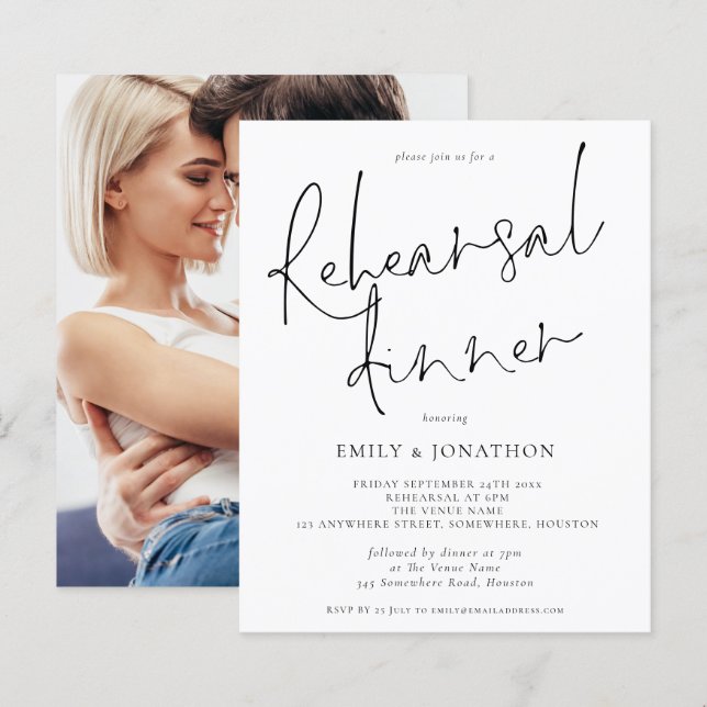 Bruiloftsprobediner met uitnodiging met foto (Voorkant / Achterkant)