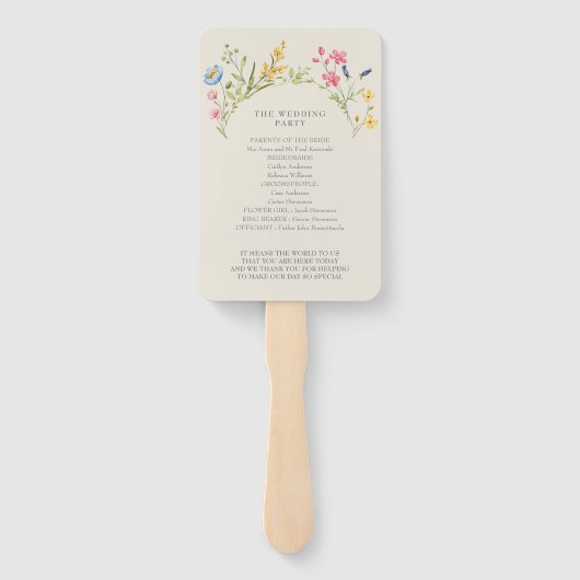 Bruiloftsprogramma-handventilator met wilde bloeme handwaaier (Achterkant)
