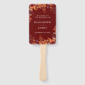 Bruiloftsprogramma in herfsttinten en burgundy met handwaaier (Voorkant)