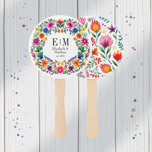 Bruiloftsprogramma met levendige waterverf bloemen handwaaier