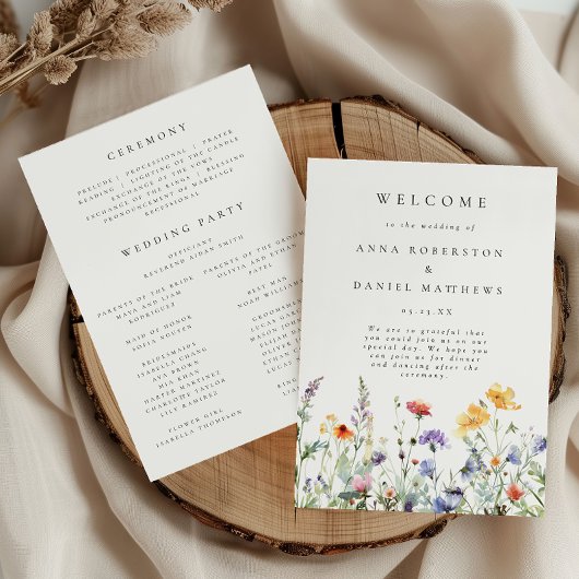 Bruiloftsprogramma met levendige wilde bloemen programma