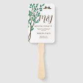 Bruiloftsprogramma met Liefdesvogels en Takken in  Handwaaier (Achterkant)