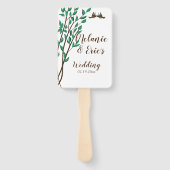 Bruiloftsprogramma met Liefdesvogels en Takken in  Handwaaier (Voorkant)