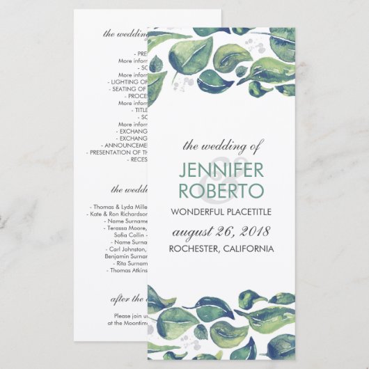 Bruiloftsprogramma met waterverfkrans programma (Voorkant / Achterkant)