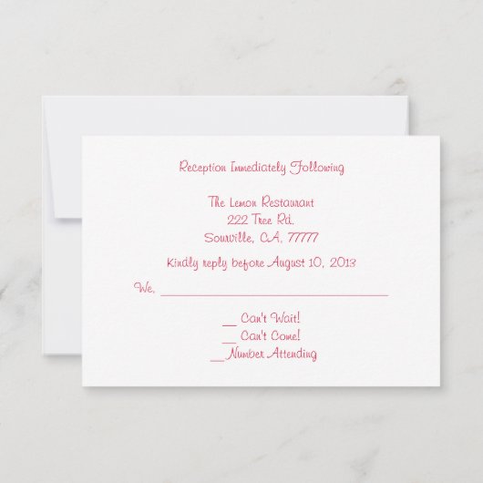 Bruiloftsreactie pioenrozen kaart (Achterkant)