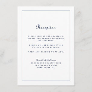 Bruiloftsreceptie Elegant Schrift Navyblauw Klassi Informatiekaartje