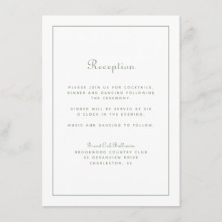 Bruiloftsreceptie Elegant Schrift Sage Groen Wit Informatiekaartje