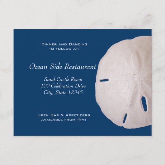 Bruiloftsreceptie met zanddollar informatiekaartje (Voorkant)