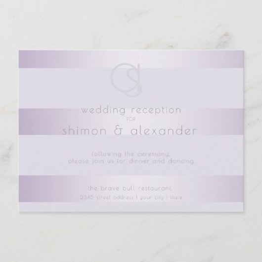 Bruiloftsreceptie | Monogram met Lilac glinsterend Informatiekaartje (Voorkant)