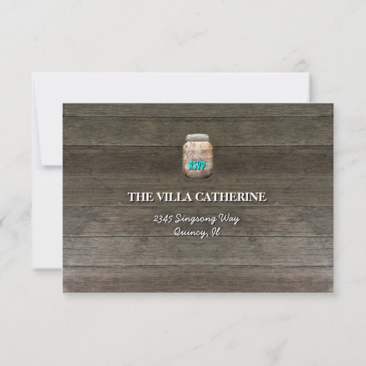 Bruiloftsreceptie RSVP in landelijke stijl in glaz (Achterkant)