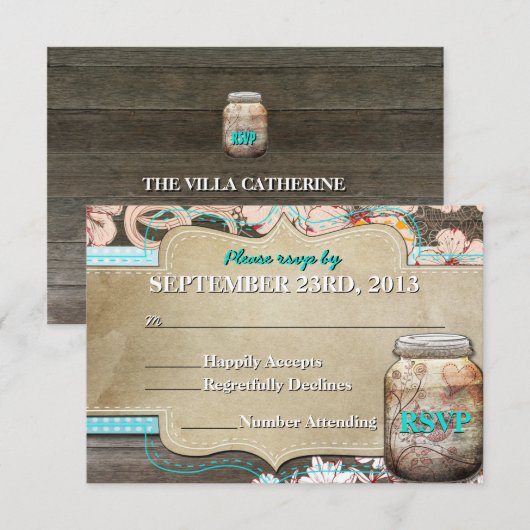 Bruiloftsreceptie RSVP in landelijke stijl in glaz (Voorkant / Achterkant)