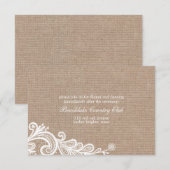 Bruiloftsreceptiekaart met jute en kant kaart (Voorkant / Achterkant)