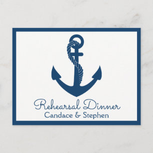 Bruiloftsrepetitie diner Navy Blue Anker Trouwen Uitnodiging Briefkaart