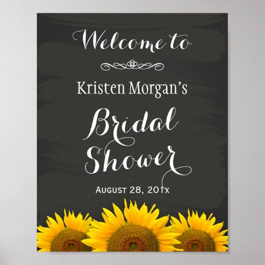 Bruiloftssalon bord elegant zonnebloemen krijtbord poster (Voorkant)