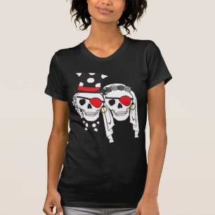Bruiloftsschedels zwart op donker t-shirt