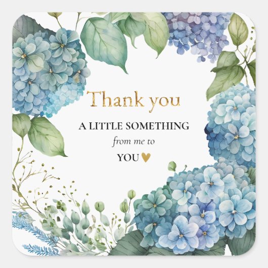 Bruiloftsshower Blauwe Hydrangea Dank je Vierkante Sticker (Voorkant)