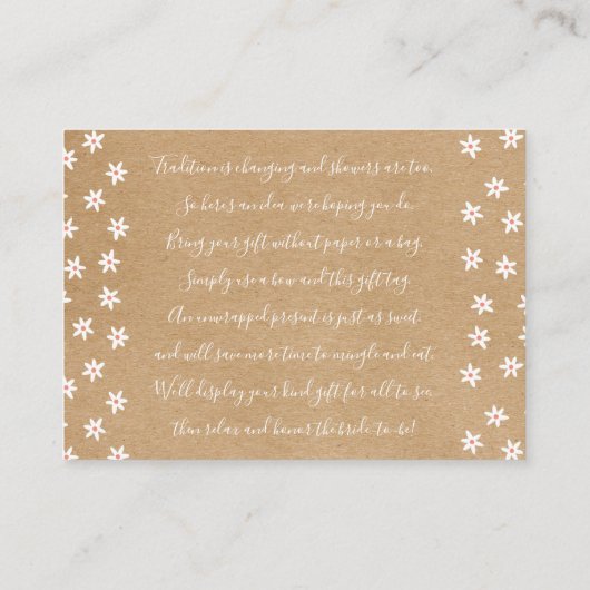 Bruiloftsshower displaykaart en -label in rustieke informatiekaartje (Achterkant)