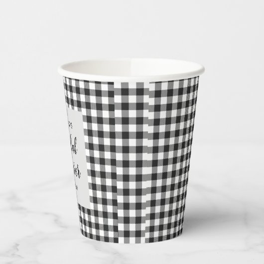 Bruiloftsshower geruit zwart wit Gingham Papieren Bekers (Links)