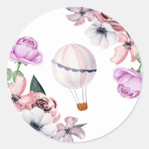 Bruiloftsshower met reizen in een bloemrijke hete- ronde sticker