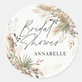 Bruiloftsshower pampagras modern zwart elegant vie ronde sticker (Voorkant)