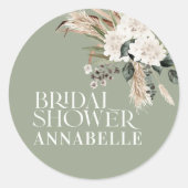 Bruiloftsshower pampas salie groene moderne feestf ronde sticker (Voorkant)