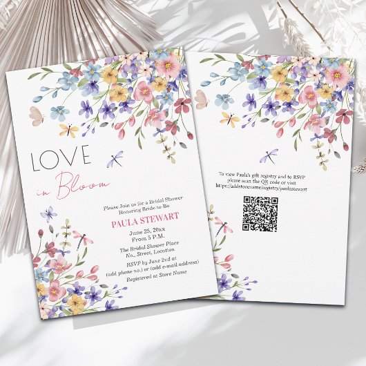 Bruiloftsshower QR Code 'Liefde in Bloei' Libellen Kaart