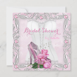 Bruiloftsshower Roze Roos Hoge Hakken Kant Damast Kaart