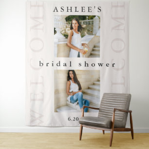 Bruiloftsshower Twee Foto Typografie Welkom Wandkleed