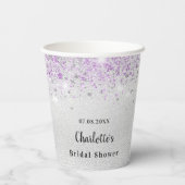 Bruiloftsshower zilver paarse glitters monogram papieren bekers (Achterkant)