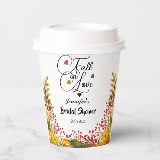 Bruiloftsshowerscript 'Fall in Love'  Papieren Bekers (Voorkant)