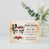 Bruiloftsslachtoffers Skull Rose Roestige Strik Briefkaart (Staand voorkant)