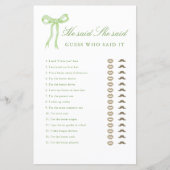 Bruiloftsspel met groene strik Hij zei Zij zei (Voorkant)