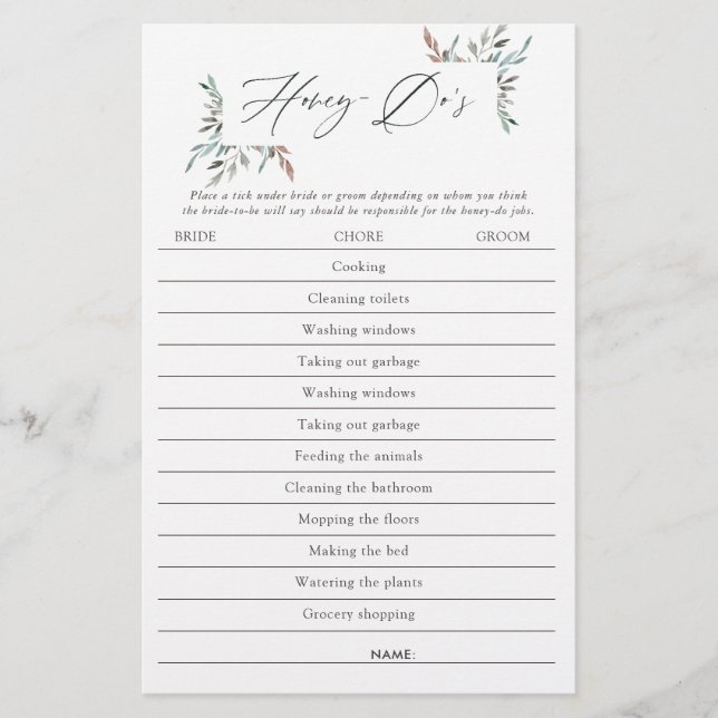 Bruiloftsspel met Rustieke Groene Winterthema Hone (Voorkant)