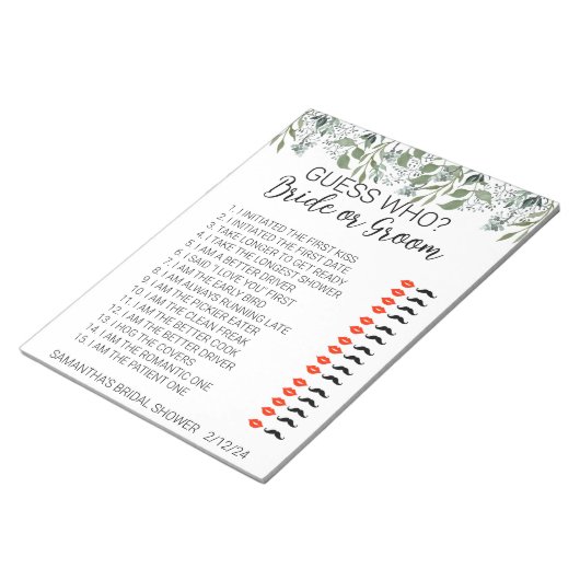 Bruiloftsspel Raad wie er Bladeren Laat Vallen Notitieblok (Schuin)