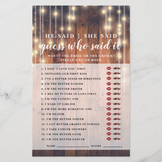 Bruiloftsspel Rustiek Hout Wie Heeft Het Gezegd (Voorkant)