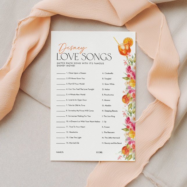 Bruiloftsspel Spritz Bruidsfeest (Love Song Game | Bridal Shower First Spritz theme)